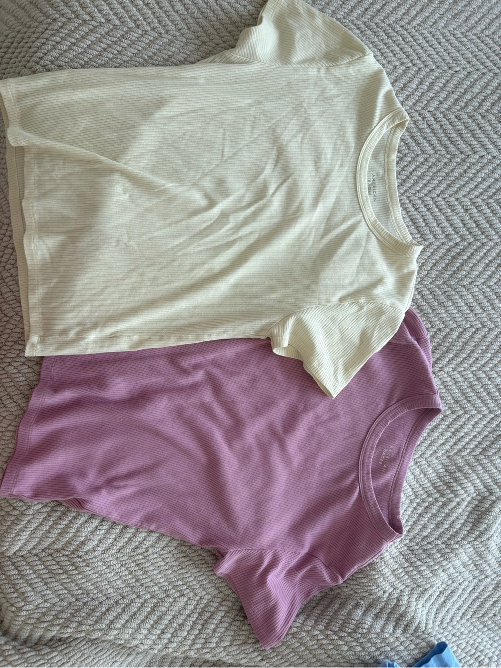 American Eagle Outfitters Short Sleeve Ribbed Tees - Cream yellow  & Lavender